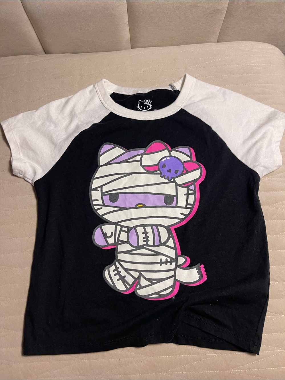 Hello Kitty Black & White Raglan Tee with Pink and Purple Accents